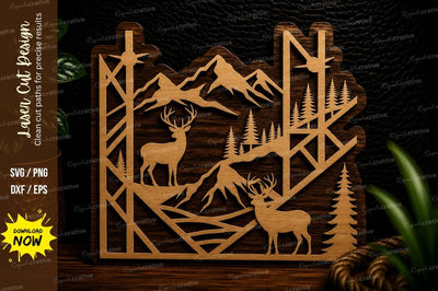 Mountain Deer Wilderness Monogram Laser Cut SVG Design SVG Regulrcrative 