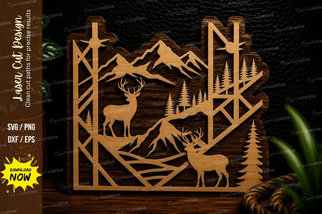 Mountain Deer Wilderness Monogram Laser Cut SVG Design SVG Regulrcrative 