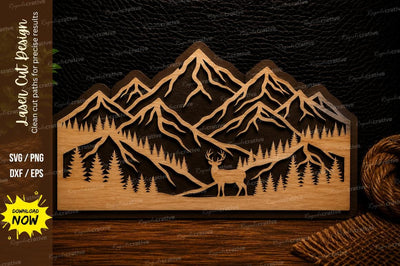 Mountain Deer Wilderness Scene Laser Cut Svg Design SVG Regulrcrative 