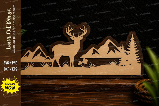 Mountain Deer Wilderness Scene Laser Cut SVG Design SVG Regulrcrative 