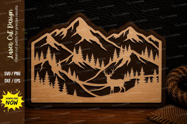 Mountain Elk Forest Landscape Laser Cut Svg Design SVG Regulrcrative 