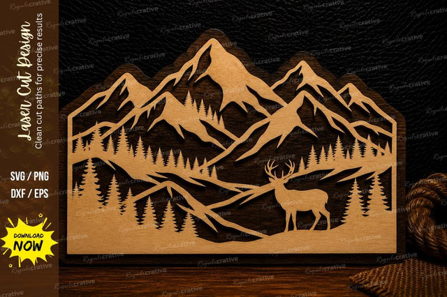 Mountain Elk Forest Scene Laser Cut Svg Design SVG Regulrcrative 