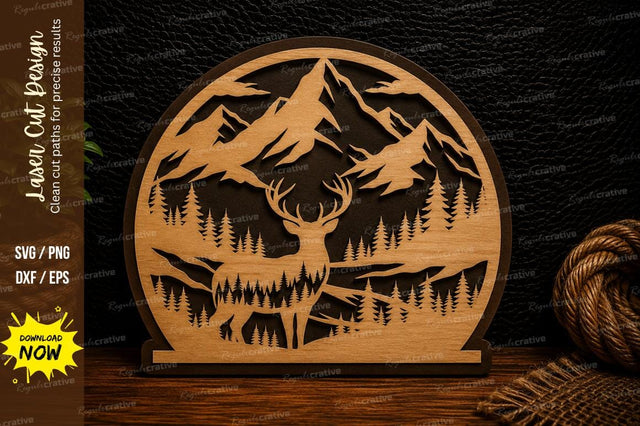 Mountain Elk Lake Scene Laser Cut Svg Design SVG Regulrcrative 