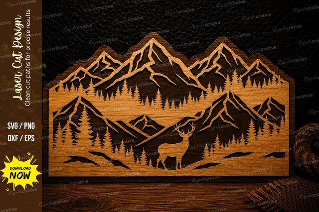 Mountain Elk Valley Landscape Laser Cut Svg Design SVG Regulrcrative 