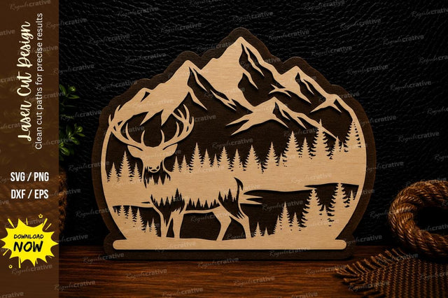 Mountain Elk Wilderness Scene Laser Cut Svg Design SVG Regulrcrative 