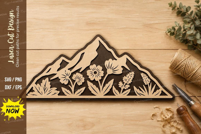 Mountain Floral Landscape Laser Cut SVG Design SVG Regulrcrative 