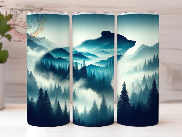 Mountain Forest Bear Tumbler, Nature Bear Pattern, Wilderness Bear Design, 20Oz Sublimation Wrap, Forest Bear Art, Mountain Landscape Texture, Tumbler Sublimation Sublimation Lara' s Designs 