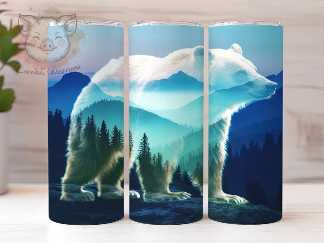 Mountain Forest Bear Tumbler, Nature Bear Pattern, Wilderness Bear Design, 20Oz Sublimation Wrap, Forest Bear Art, Mountain Landscape Texture, Tumbler Sublimation Sublimation Lara' s Designs 