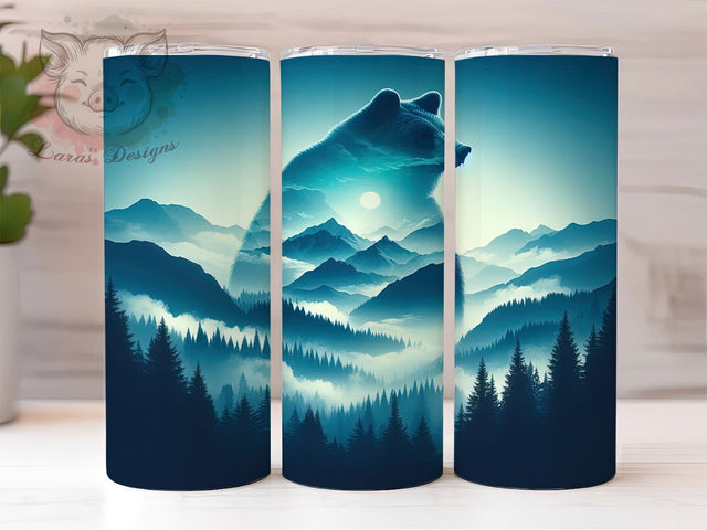 Mountain Forest Bear Tumbler, Nature Bear Pattern, Wilderness Bear Design, 20Oz Sublimation Wrap, Forest Bear Art, Mountain Landscape Texture, Tumbler Sublimation Sublimation Lara' s Designs 