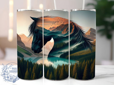 Mountain Forest Horse Tumbler, Forest Tumbler, Rustic 20oz Wrap, Sublimation Design, Stylish Gift Idea, Mountain Horse Wrap, Woodland Western Tumbler Sublimation ToriDesigns 
