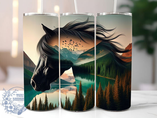 Mountain Forest Horse Tumbler, Forest Tumbler, Rustic 20oz Wrap, Sublimation Design, Stylish Gift Idea, Mountain Horse Wrap, Woodland Western Tumbler Sublimation ToriDesigns 