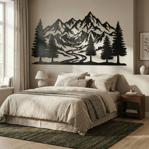 Mountain Forest Metal Wall Art SVG | CNC Plasma Cut File | Rustic Mountain Scene DXF Eps | Laser Cut Landscape Design | Nature Wall Decor SVG HappyDesignStudio 