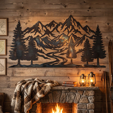Mountain Forest Metal Wall Art SVG | CNC Plasma Cut File | Rustic Mountain Scene DXF Eps | Laser Cut Landscape Design | Nature Wall Decor SVG HappyDesignStudio 
