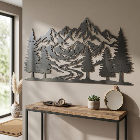 Mountain Forest Metal Wall Art SVG | CNC Plasma Cut File | Rustic Mountain Scene DXF Eps | Laser Cut Landscape Design | Nature Wall Decor SVG HappyDesignStudio 