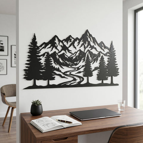Mountain Forest Metal Wall Art SVG | CNC Plasma Cut File | Rustic Mountain Scene DXF Eps | Laser Cut Landscape Design | Nature Wall Decor SVG HappyDesignStudio 