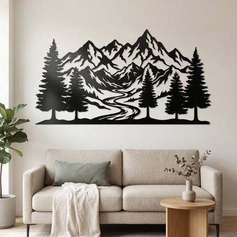Mountain Forest Metal Wall Art SVG | CNC Plasma Cut File | Rustic Mountain Scene DXF Eps | Laser Cut Landscape Design | Nature Wall Decor SVG HappyDesignStudio 
