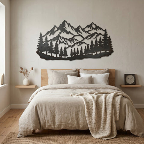 Mountain Forest Metal Wall Art SVG, CNC Plasma Cut File, Rustic Mountain Scene DXF, Laser Cut Pine Trees Design, Outdoor Nature Decor Svg SVG HappyDesignStudio 