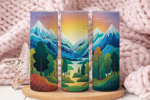 Mountain Forest Sunset 20oz Tumbler Wrap Sublimation DesignSVG 