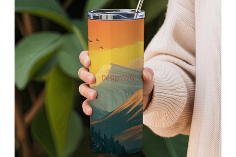 Mountain Forest Sunset 20oz Tumbler Wrap Sublimation DesignSVG 