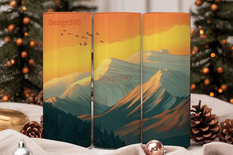 Mountain Forest Sunset 20oz Tumbler Wrap Sublimation DesignSVG 