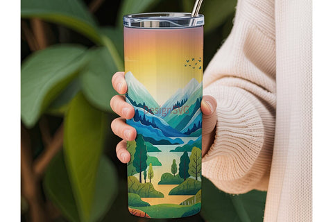 Mountain Forest Sunset 20oz Tumbler Wrap Sublimation DesignSVG 
