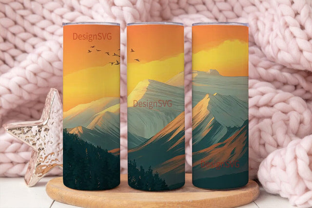 Mountain Forest Sunset 20oz Tumbler Wrap Sublimation DesignSVG 