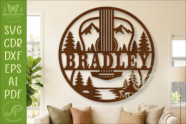 Mountain Guitar Name Sign SVG, Guitarist Gift, Music Room SVG APInspireddesigns 