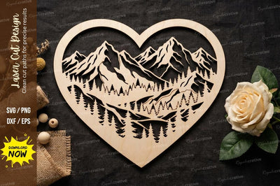 Mountain Heart Scene Laser Cut, mountain heart svg, landscape svg SVG Regulrcrative 