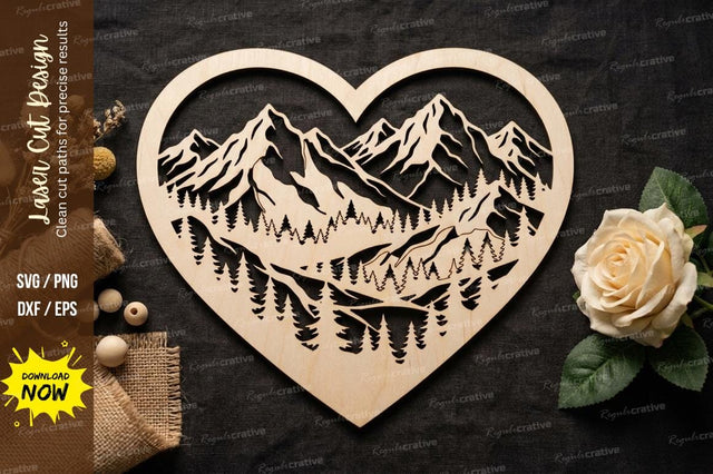 Mountain Heart Scene Laser Cut, mountain heart svg, landscape svg SVG Regulrcrative 