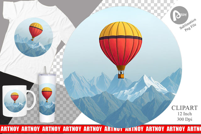 Mountain Hot Air Balloon Clipart Sublimation artnoy 