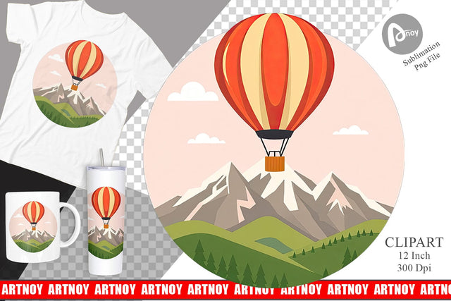 Mountain Hot Air Balloon Clipart Sublimation artnoy 