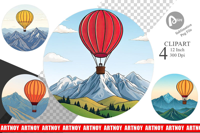 Mountain Hot Air Balloon Clipart Sublimation artnoy 