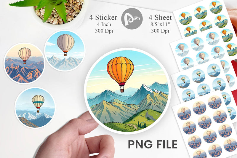 Mountain Hot Air Balloon Sticker Sublimation artnoy 