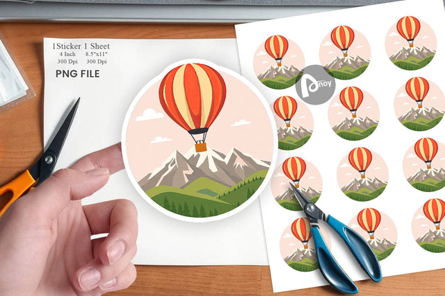 Mountain Hot Air Balloon Sticker Sublimation artnoy 