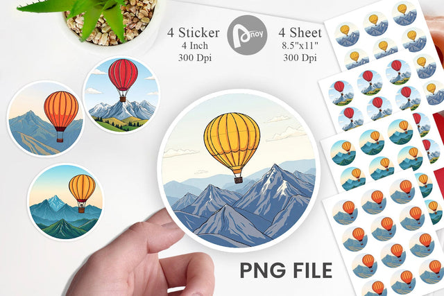 Mountain Hot Air Balloon Sticker Sublimation artnoy 
