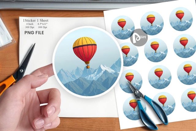 Mountain Hot Air Balloon Sticker Sublimation artnoy 