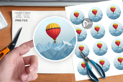 Mountain Hot Air Balloon Sticker Sublimation artnoy 