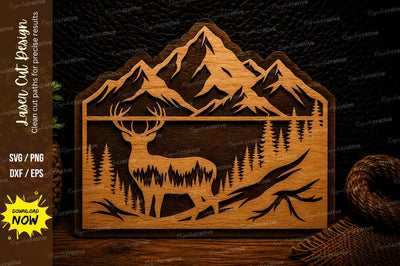 Mountain Lake Elk Landscape Laser Cut Svg Design SVG Regulrcrative 