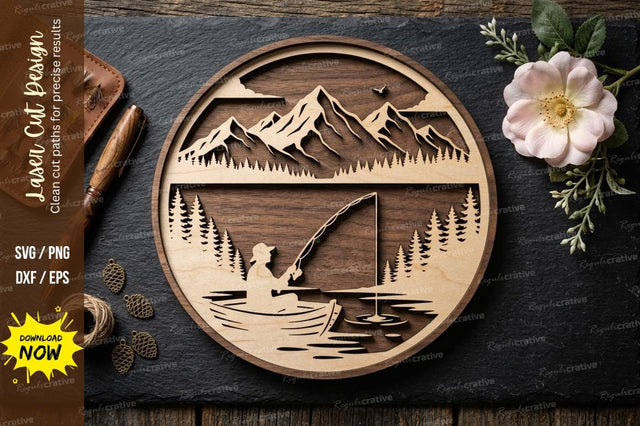 Mountain Lake Scene laser Cut svg Cutting file ,mountain lake svg, landscape lake frame svg SVG Regulrcrative 