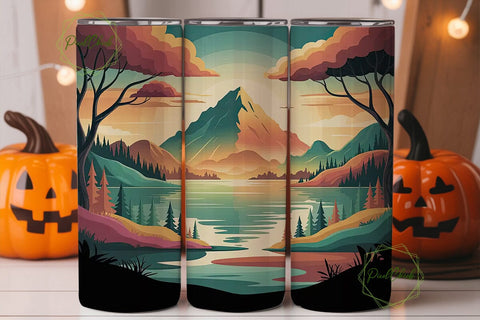 Mountain Lake Sunset 20oz Tumbler Wrap Sublimation PixelChick 