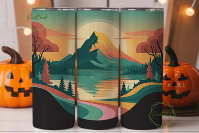 Mountain Lake Sunset 20oz Tumbler Wrap Sublimation PixelChick 