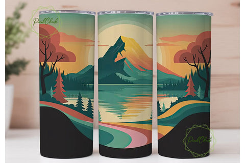Mountain Lake Sunset 20oz Tumbler Wrap Sublimation PixelChick 
