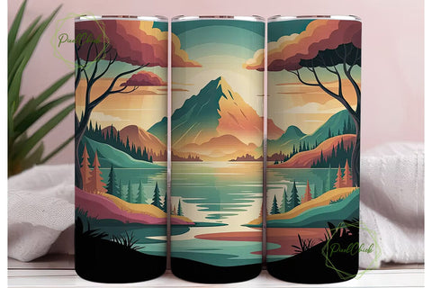 Mountain Lake Sunset 20oz Tumbler Wrap Sublimation PixelChick 
