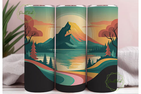Mountain Lake Sunset 20oz Tumbler Wrap Sublimation PixelChick 