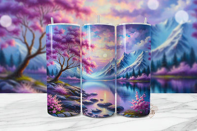 Mountain Lake Sunset Tumbler Wrap PNG Sublimation BijouBay 