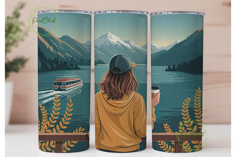 Mountain Lake View Tumbler Wrap Sublimation PixelChick 