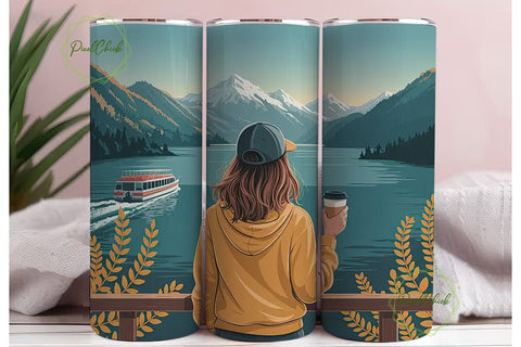 Mountain Lake View Tumbler Wrap Sublimation PixelChick 