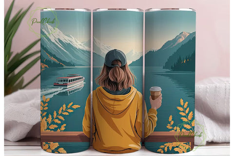 Mountain Lake View Tumbler Wrap Sublimation PixelChick 