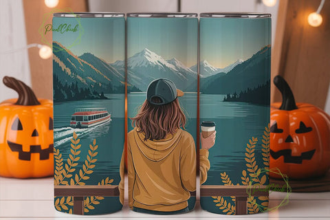 Mountain Lake View Tumbler Wrap Sublimation PixelChick 