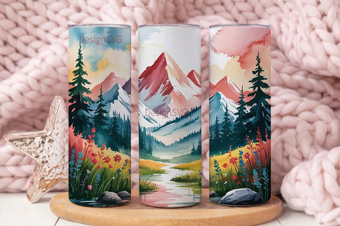 Mountain Landscape 20oz Tumbler Wrap Sublimation DesignSVG 
